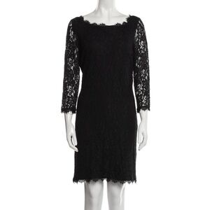 Diane Von Furstenberg Zarita black lace long sleeve mini dress